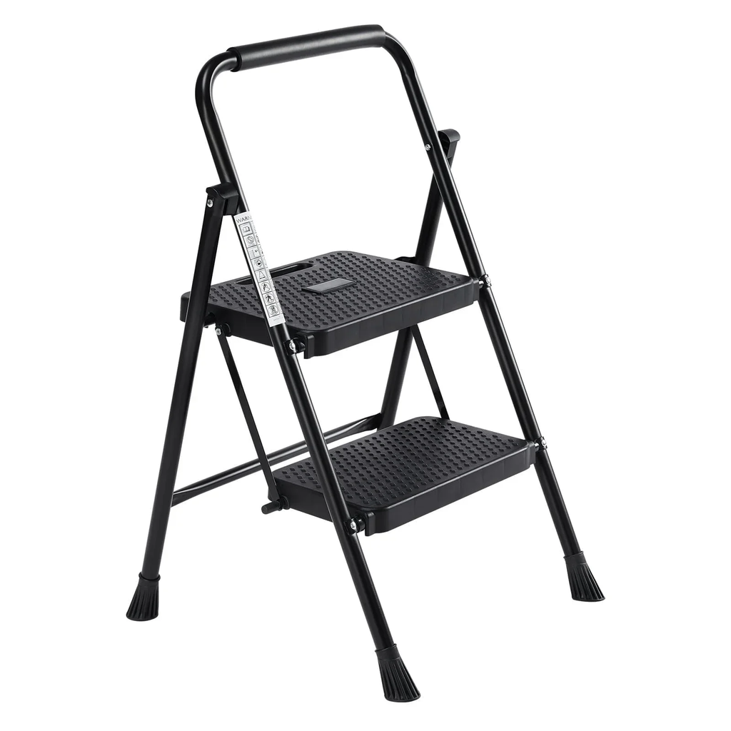 JIOABL 3 step ladder, 36-Inch Iron Step Stool with Non-Slip Pedals and Handrails - Portable Heavy Duty Steel Ladder for Kitchen, Garage, and Outdoor Use - Black