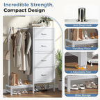 JIOABL 4 Drawer Dresser with Hanging Rack, Steel Frame, Fabric Drawers, Tall Storage Organizer for Bedroom