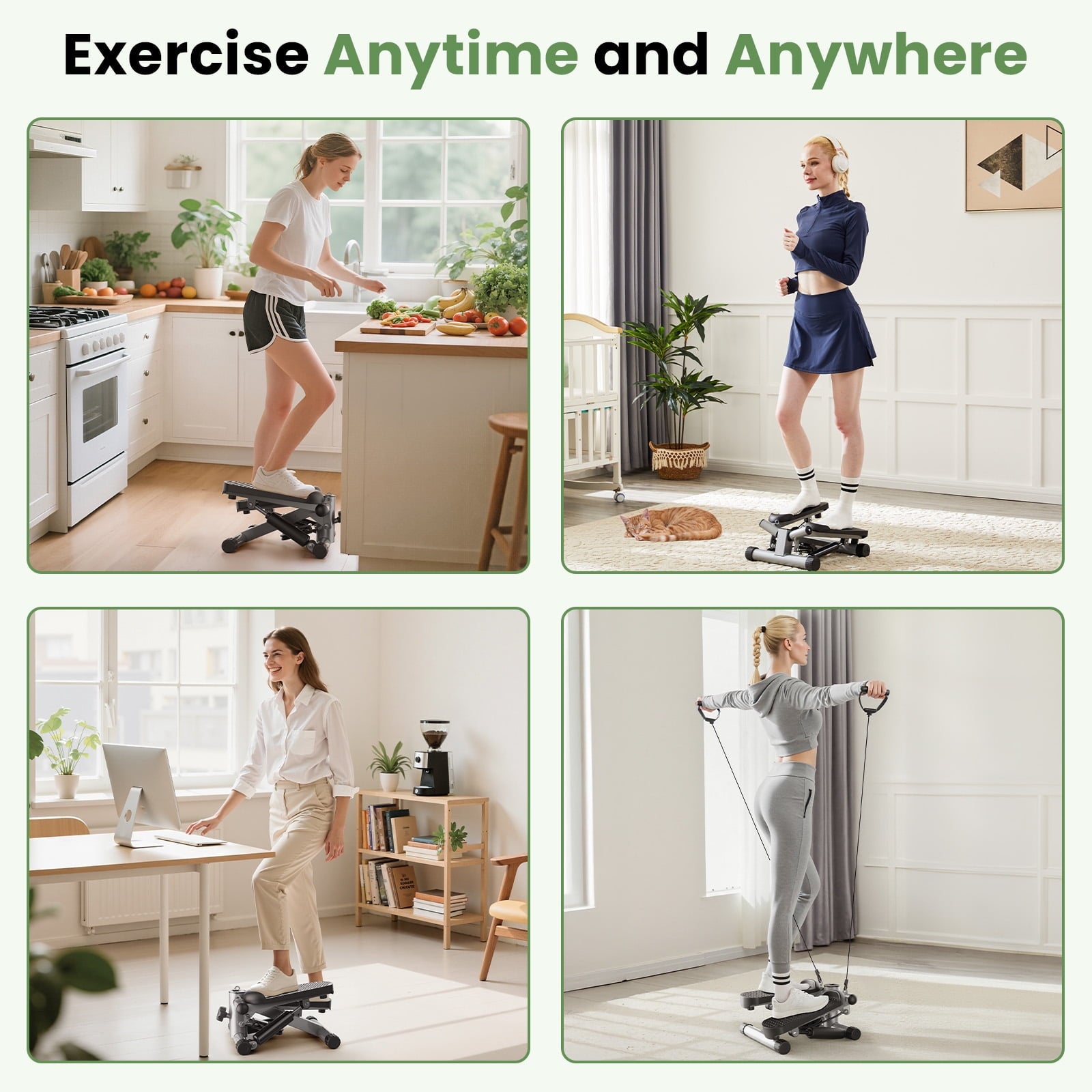 JIOABL Mini Steppers Machine with Resistance Bands for Home Exercise , 300lbs Capacity