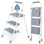 JIOABL 3 step ladder, 36-Inch Iron Step Stool with Non-Slip Pedals and Handrails - Portable Heavy Duty Steel Ladder for Kitchen, Garage, and Outdoor Use - Black
