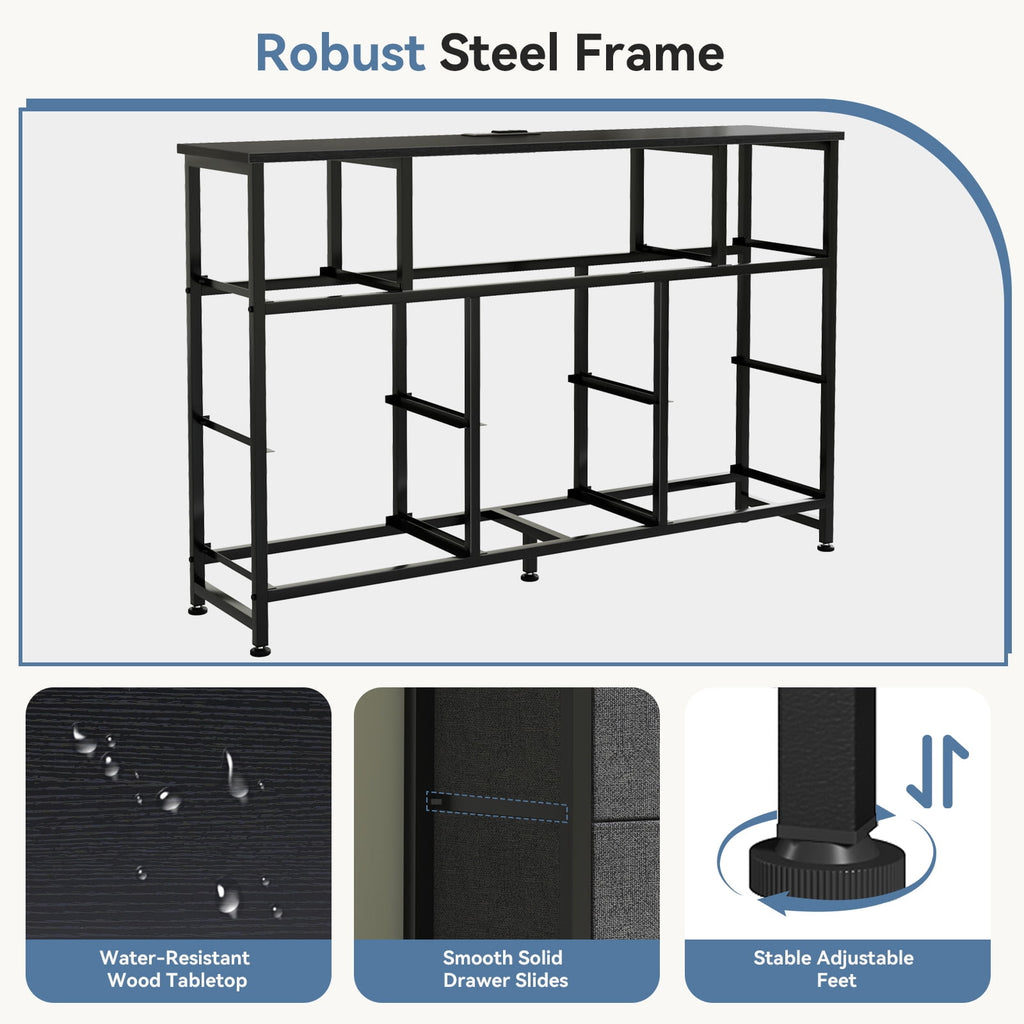 JIOABL TV Stand with  Fabric Drawers & Power Outlet, LED TV Console with USB & Type-C, Storage Dresser for Living Room