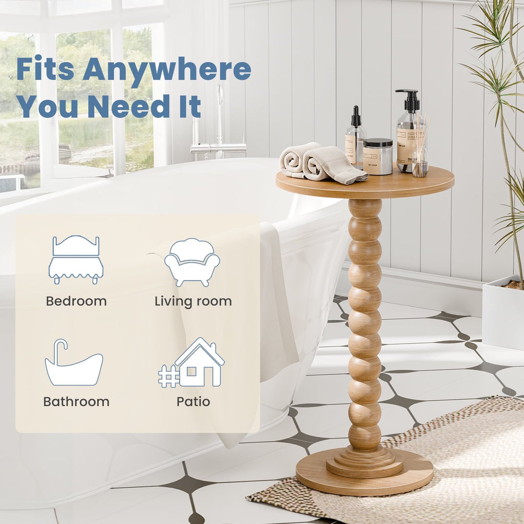 JIOABL Round Side Table, Small End Table with Waterproof MDF & Solid Wood Leg, Compact Space-Saving Accent Table for Living Room, Bedroom or Corners