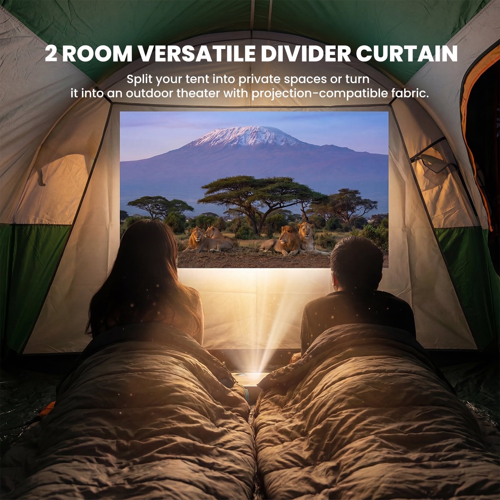 JIOABL 8 Person Camping Tent with Room Divider, Waterproof Polyester, Easy Setup, Portable with Carry Bag, Stakes & Ropes for Outdoor Camping