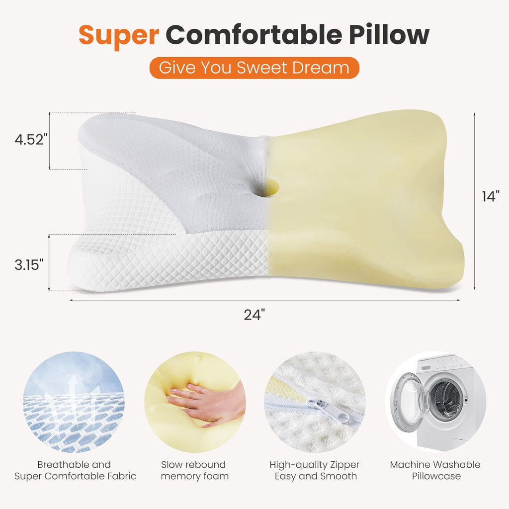JIOABL Ergonomic Contour Memory Foam Pillows, Cervical Neck Pillow with Cooling Case for Neck Pain Relief
