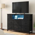 JIOABL TV Stand with 8 Fabric Drawers & Power Outlet, LED TV Console with USB & Type-C, Storage Dresser for Living Room