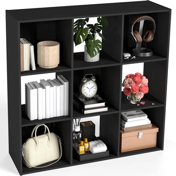 JIOABL 6 Cube Storage Organizer, Open Bookshelf with 3 Removable Back Panels for Living Room, Bedroom, Home Office，36"L x 11.6"W x 24" H, Black