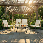JIOABL Outdoor Bistro Set, Wicker Chairs & Glass Top Table for Patio, Balcony, Porch, Backyard