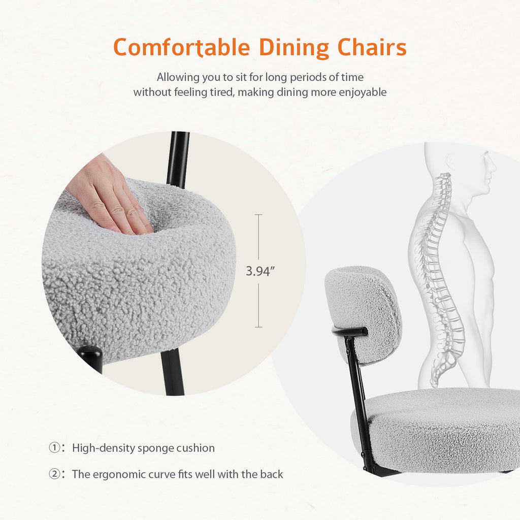 JIOABL Dining Chairs, Boucle Upholstered Kitchen Chairs with Curved Backrest & Metal Legs, Mid Century Modern Round Dining Room Chairs for Vanity, Living Room