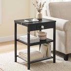 JIOABL 3-Tier Side Table with USB & AC Charging Station, Adjustable Shelves, Multi-Use for Living Room & Bedroom