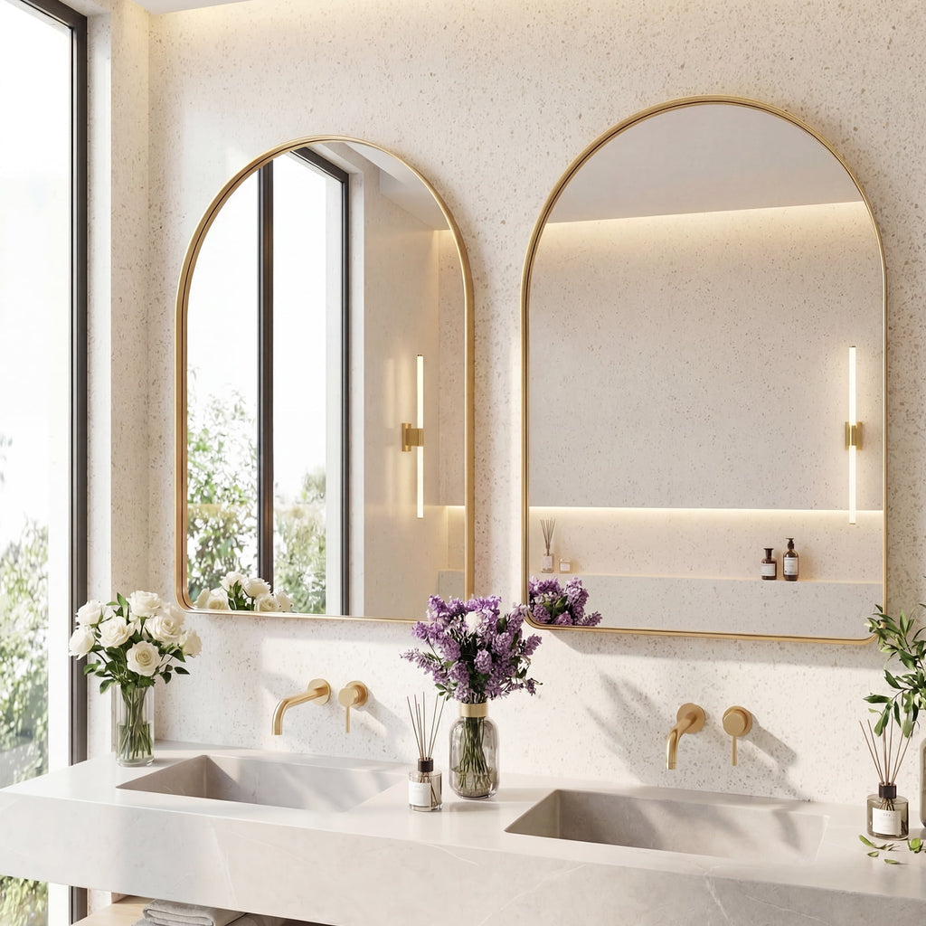 JIOABL Arched-Top Rectangular Wall-Mounted Mirror – Aluminum Frame, HD Tempered Glass, Perfect for Bathroom, Bedroom & Living Room