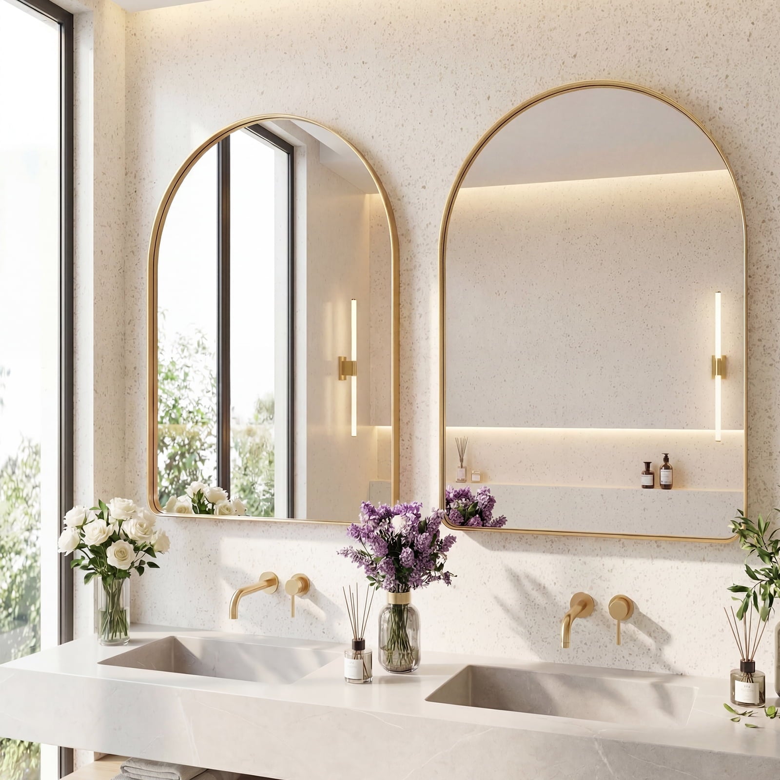 JIOABL Arched-Top Rectangular Wall-Mounted Mirror – Aluminum Frame, HD Tempered Glass, Perfect for Bathroom, Bedroom & Living Room