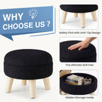 JIOABL Ottoman with Storage, 350lbs Capacity, Soft Teddy Fabric, Round Footrest, Wooden Legs, for Living Room & Bedroom