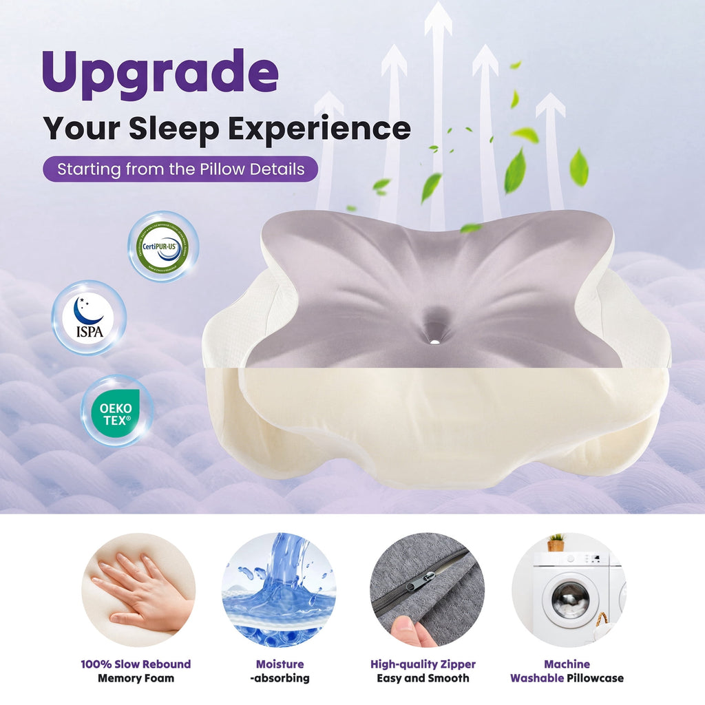 JIOABL Cervical Memory Foam Pillow, Contour Design with 2 Heights, Breathable Cover, Neck Support for Side Back Sleepers