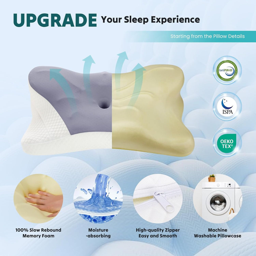 JIOABL Ergonomic Contour Memory Foam Pillows, Cervical Neck Pillow with Cooling Case for Neck Pain Relief
