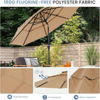 JIOABL 10FT Solar LED Patio Umbrella with Tilt & Vent, 32 LED Lights, 8 Ribs, UV-Resistant & Water-Resistant for Garden, Deck, Patio