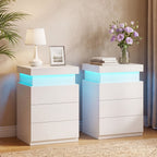 JIOABL Nightstand with Charging Station and RGB LED Light, 3 Drawers, Sliding Top, Bedside Table for Bedroom, Living Room and Dorm