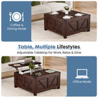 JIOABL Farmhouse Lift Top Coffee Table with Charging Station and Hidden Storage, Square Center Table for Living Room