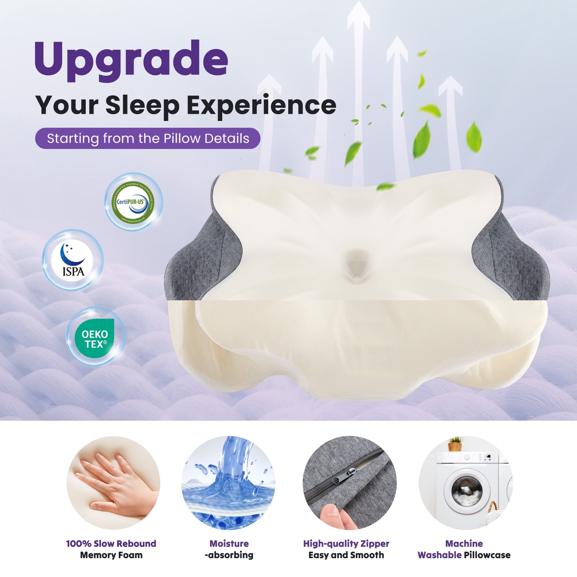 JIOABL Cervical Memory Foam Pillow, Contour Design with 2 Heights, Breathable Cover, Neck Support for Side Back Sleepers