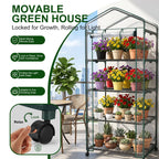 JIOABL 4-Tier Mini Greenhouse with Clear PVC Cover & Wheels, Portable Plant Grow House with Zipper Door, Steel Frame for Indoor & Outdoor Garden, Clear