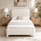 JIOABL Upholstered Platform Bed Frame with Adjustable Headboard, Teddy Fleece Fabric, No Box Spring Needed, White