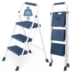 JIOABL 3 step ladder, 36-Inch Iron Step Stool with Non-Slip Pedals and Handrails - Portable Heavy Duty Steel Ladder for Kitchen, Garage, and Outdoor Use - Black