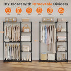 JIOABL Portable Clothes Rack with Shelves, Freestanding Closet Organizer with Hanging Rods for Bedroom, Entryway