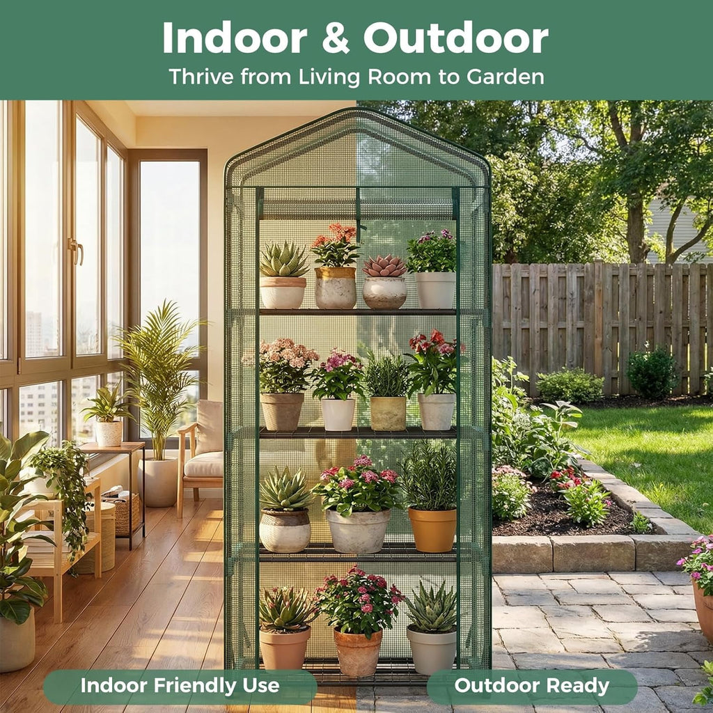 JIOABL Greenhouse with PE Cover, Portable Plant Grow House with Zipper Door & Steel Frame for Indoor Outdoor Garden