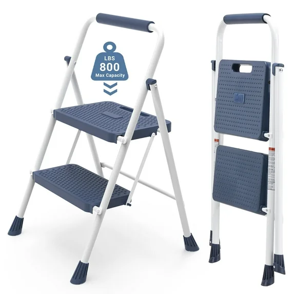 JIOABL 3 step ladder, 36-Inch Iron Step Stool with Non-Slip Pedals and Handrails - Portable Heavy Duty Steel Ladder for Kitchen, Garage, and Outdoor Use - Black