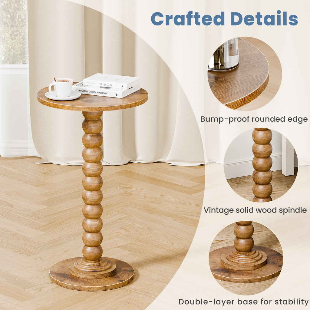 JIOABL Round Side Table, Small End Table with Waterproof MDF & Solid Wood Leg, Compact Space-Saving Accent Table for Living Room, Bedroom or Corners