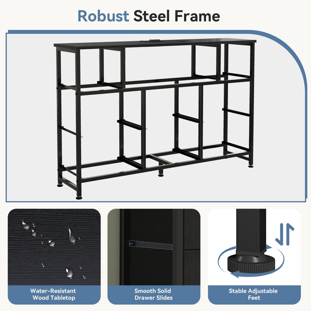 JIOABL TV Stand with  Fabric Drawers & Power Outlet, LED TV Console with USB & Type-C, Storage Dresser for Living Room