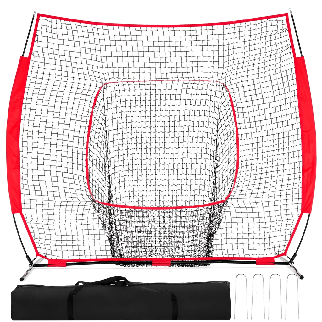 JIOABL 7 ft x 7 ft Baseball & Softball Practice Net with Bow Frame, Carry Bag & Strike Zone Target, for Hitting Pitching, Black