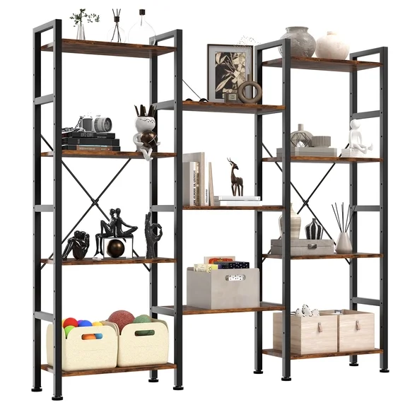 JIOABL 4-Tier Bookshelf, Freestanding Bookcase with Metal Frame, Modern Open Shelf Storage Organizer for Living Room, Bedroom, Office, Rust
