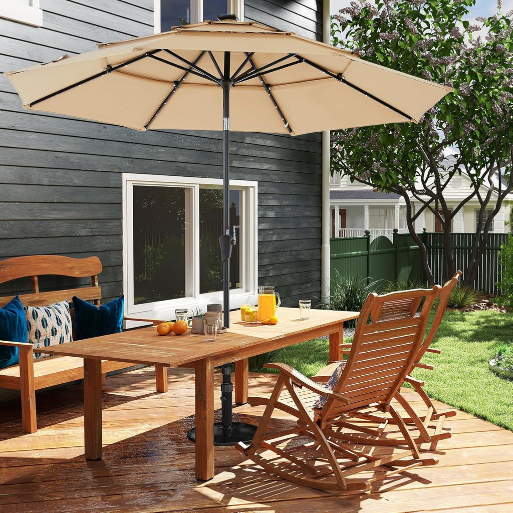 JIOABL 10FT Solar LED Patio Umbrella with Tilt & Vent, 32 LED Lights, 8 Ribs, UV-Resistant & Water-Resistant for Garden, Deck, Patio