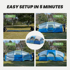 JIOABL 8 Person Camping Tent with Room Divider, Waterproof Polyester, Easy Setup, Portable with Carry Bag, Stakes & Ropes for Outdoor Camping