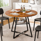 JIOABL 42 Inch Round Dining Table for 4-6, Farmhouse Table with Dual-Tier Storage Shelf, Metal Pedestal Base for Kitchen Dining Room Apartment, Black