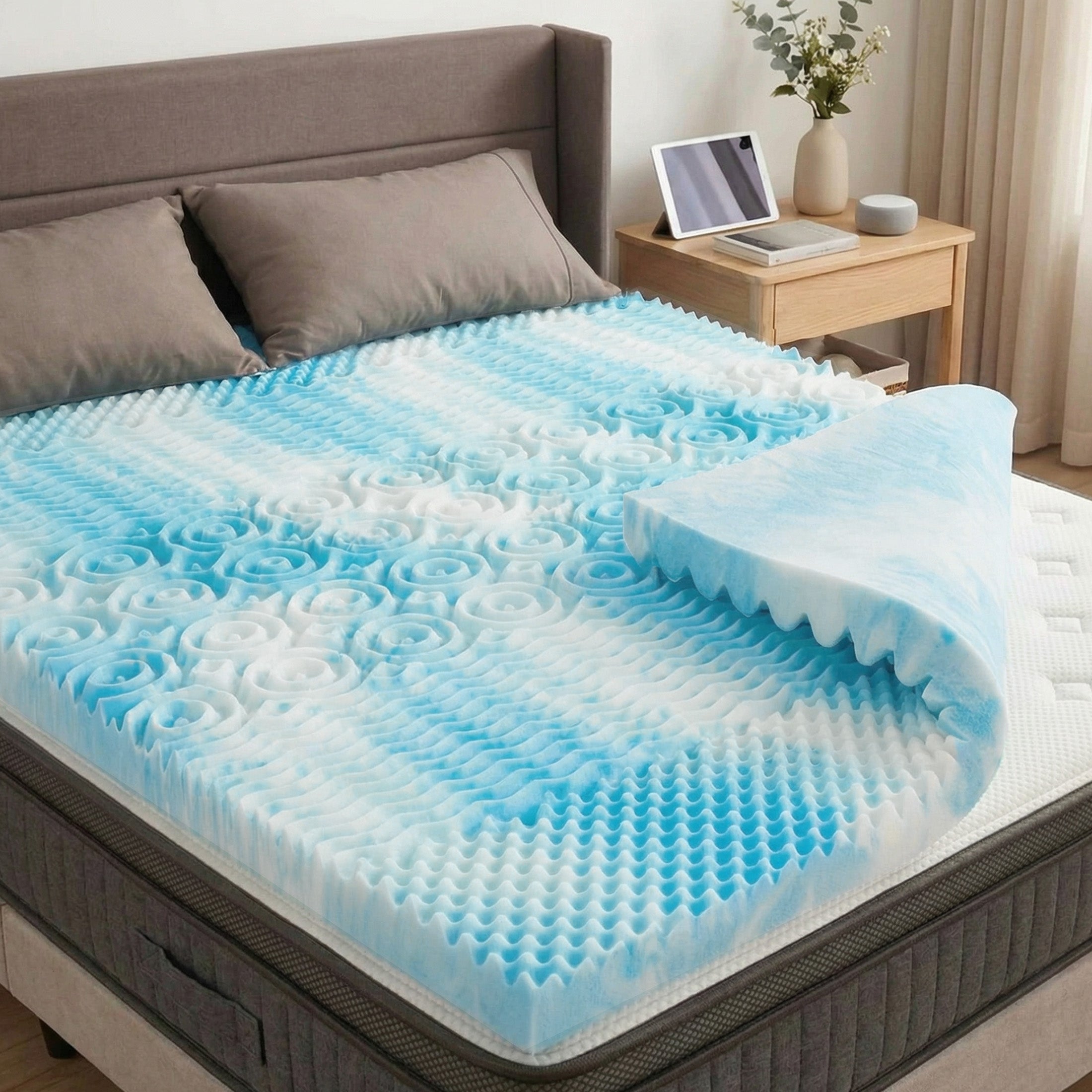 JIOABL Memory Foam Mattress Topper, 5-Zone Support, Gel Infused Cooling, Pressure Relief, CertiPUR-US for Bed, Sofa, RV