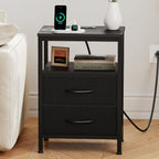 JIOABL Nightstand with USB & Type-C Charging, Fabric Drawers, Metal Frame