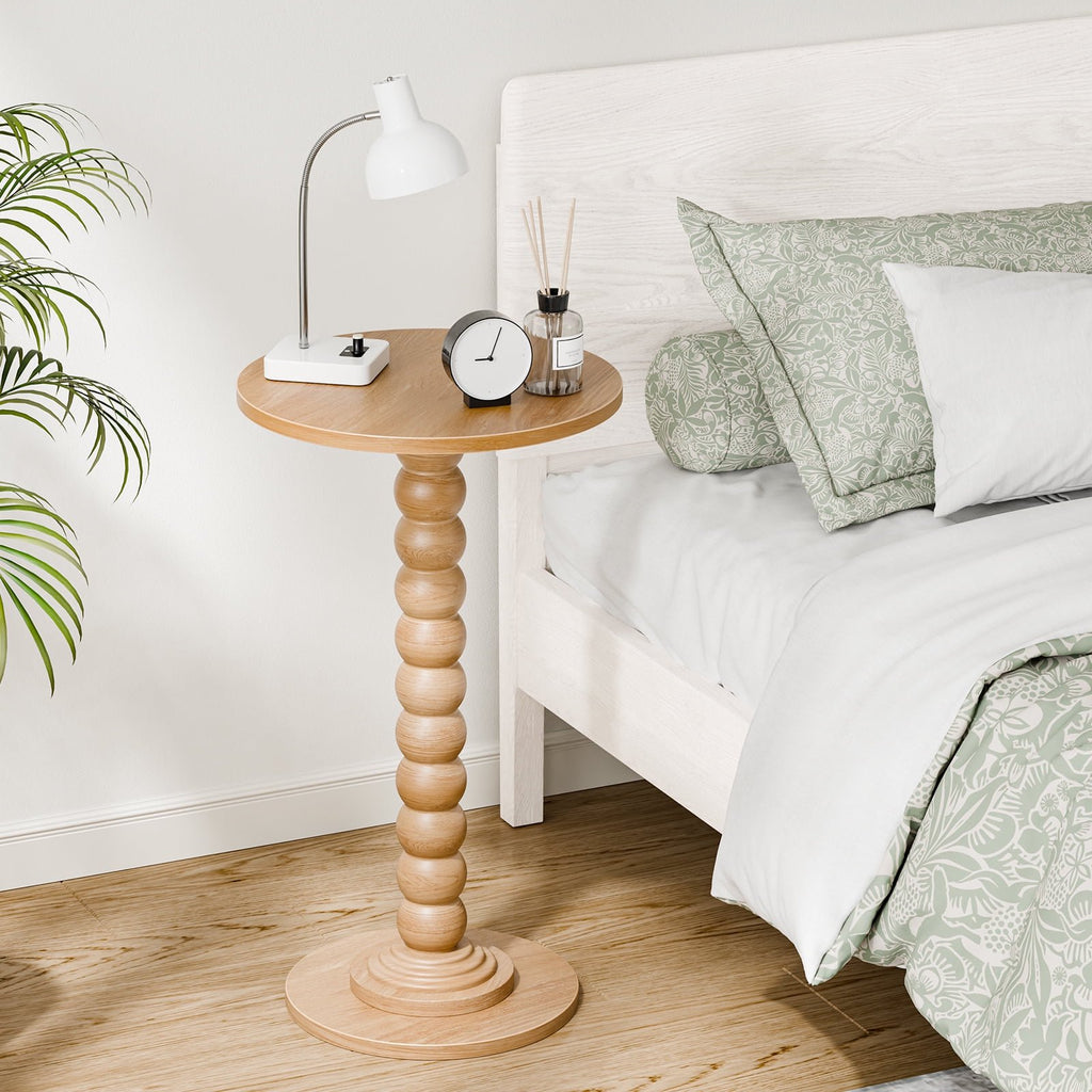 JIOABL Round Side Table, Small End Table with Waterproof MDF & Solid Wood Leg, Compact Space-Saving Accent Table for Living Room, Bedroom or Corners