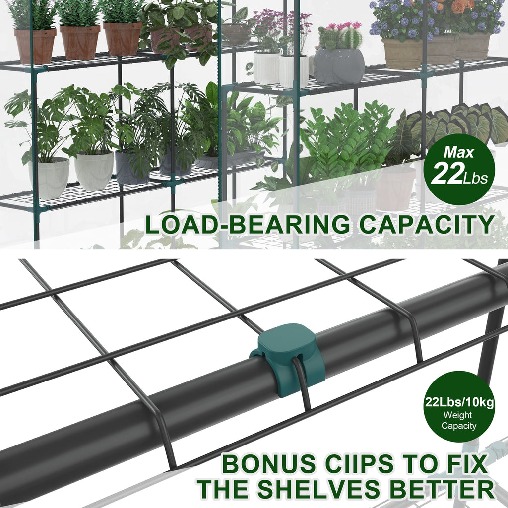 JIOABL 3-Tier Walk-In Greenhouse with PVC Cover, Roll-Up Zipper Door & Side Windows, Steel Frame, Outdoor Plant Greenhouse for Garden, Patio, Glear