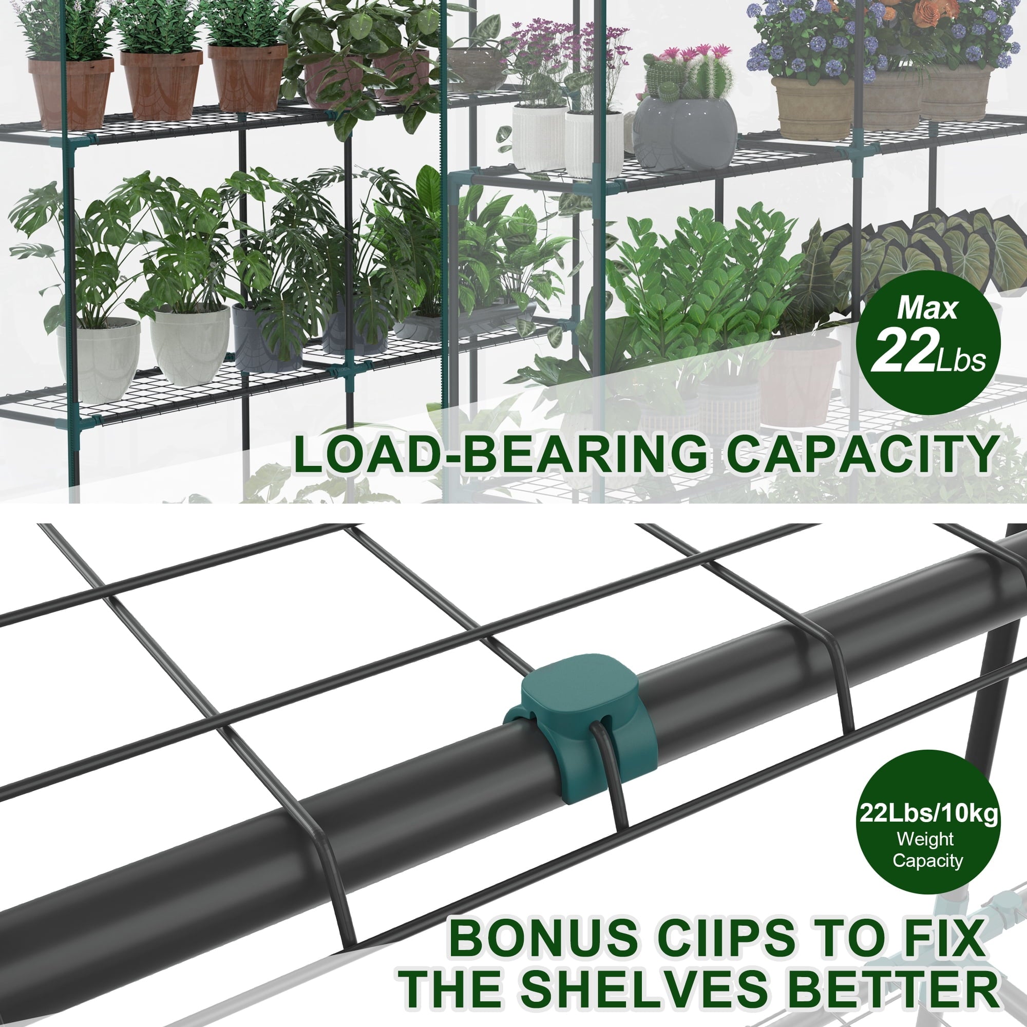 JIOABL 3-Tier Walk-In Greenhouse with PVC Cover, Roll-Up Zipper Door & Side Windows, Steel Frame, Outdoor Plant Greenhouse for Garden, Patio, Glear