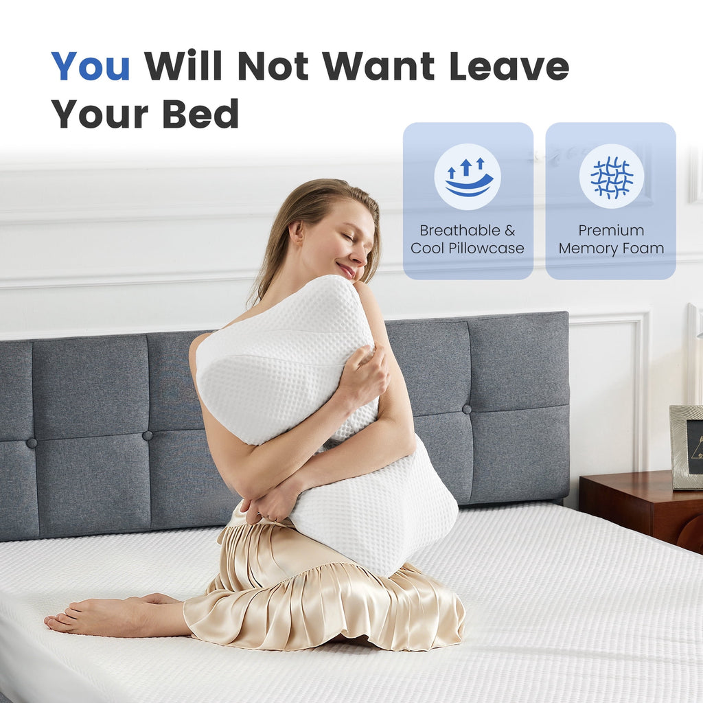 JIOABL Ergonomic Contour Memory Foam Pillows, Cervical Neck Pillow with Cooling Case for Neck Pain Relief