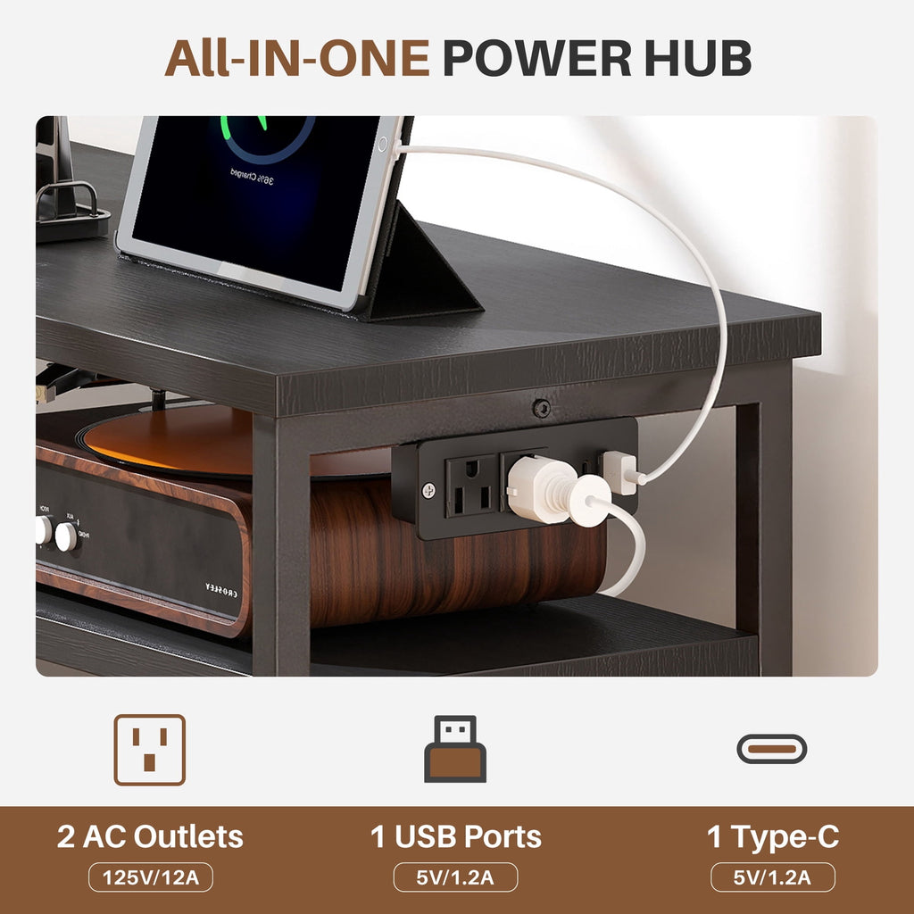 JIOABL TV Stand with  Fabric Drawers & Power Outlet, LED TV Console with USB & Type-C, Storage Dresser for Living Room