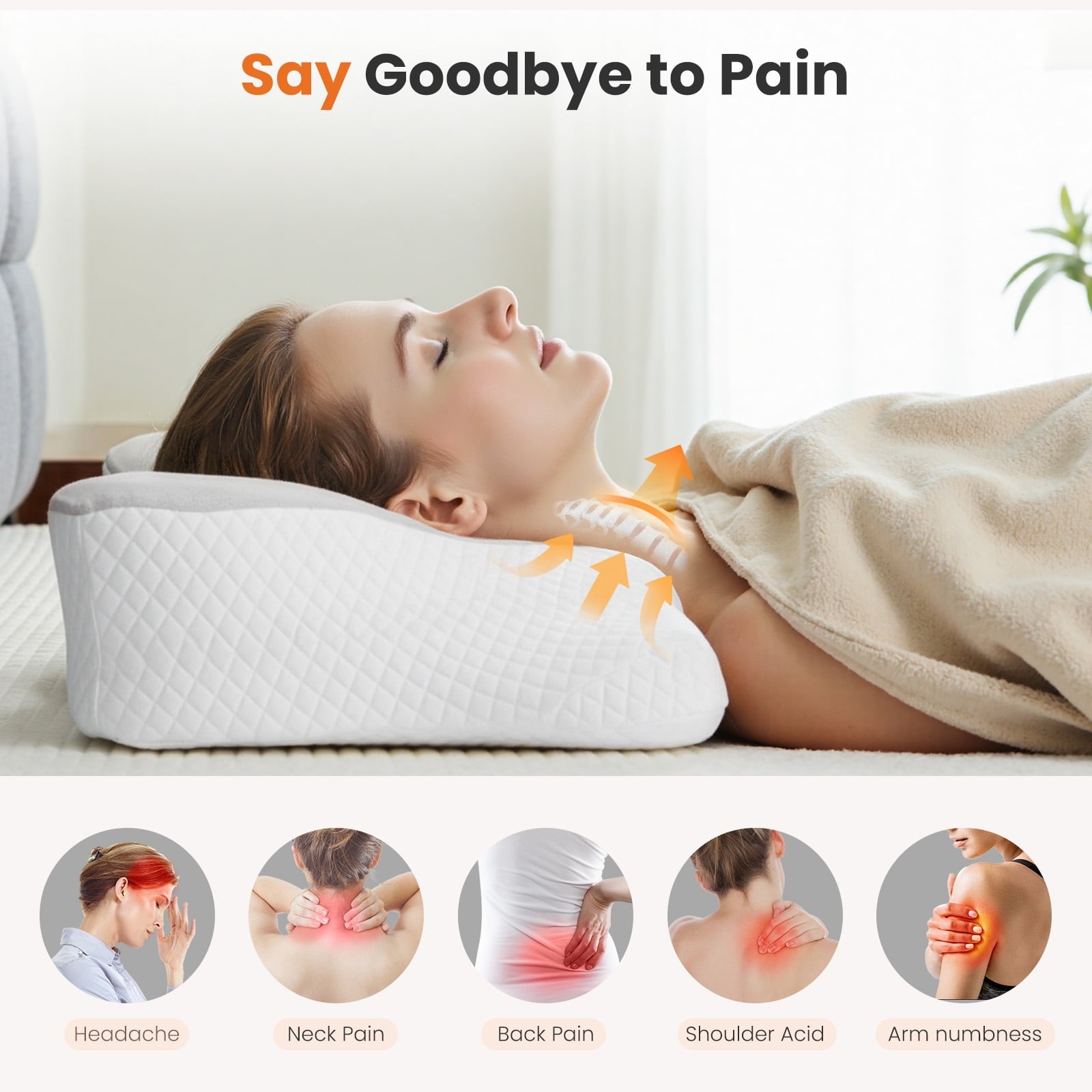 JIOABL Ergonomic Contour Memory Foam Pillows, Cervical Neck Pillow with Cooling Case for Neck Pain Relief
