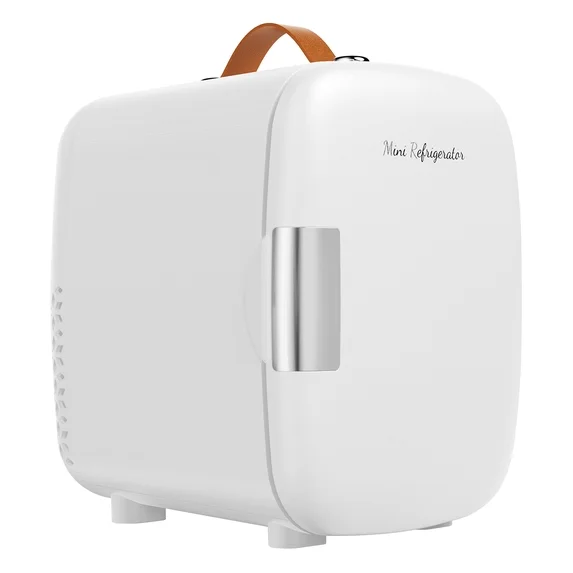 JIOABL Mini Refrigerator 4L/7 Can, Compact Small Fridge, Cosmetics Cooler for RV Use, Skincare, Bedroom, Car, Black