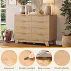 JIOABL Wood Dresser with Fluted Panel Design, Modern Storage Cabinet for Bedroom, Living Room, Hallway, Natural Oak