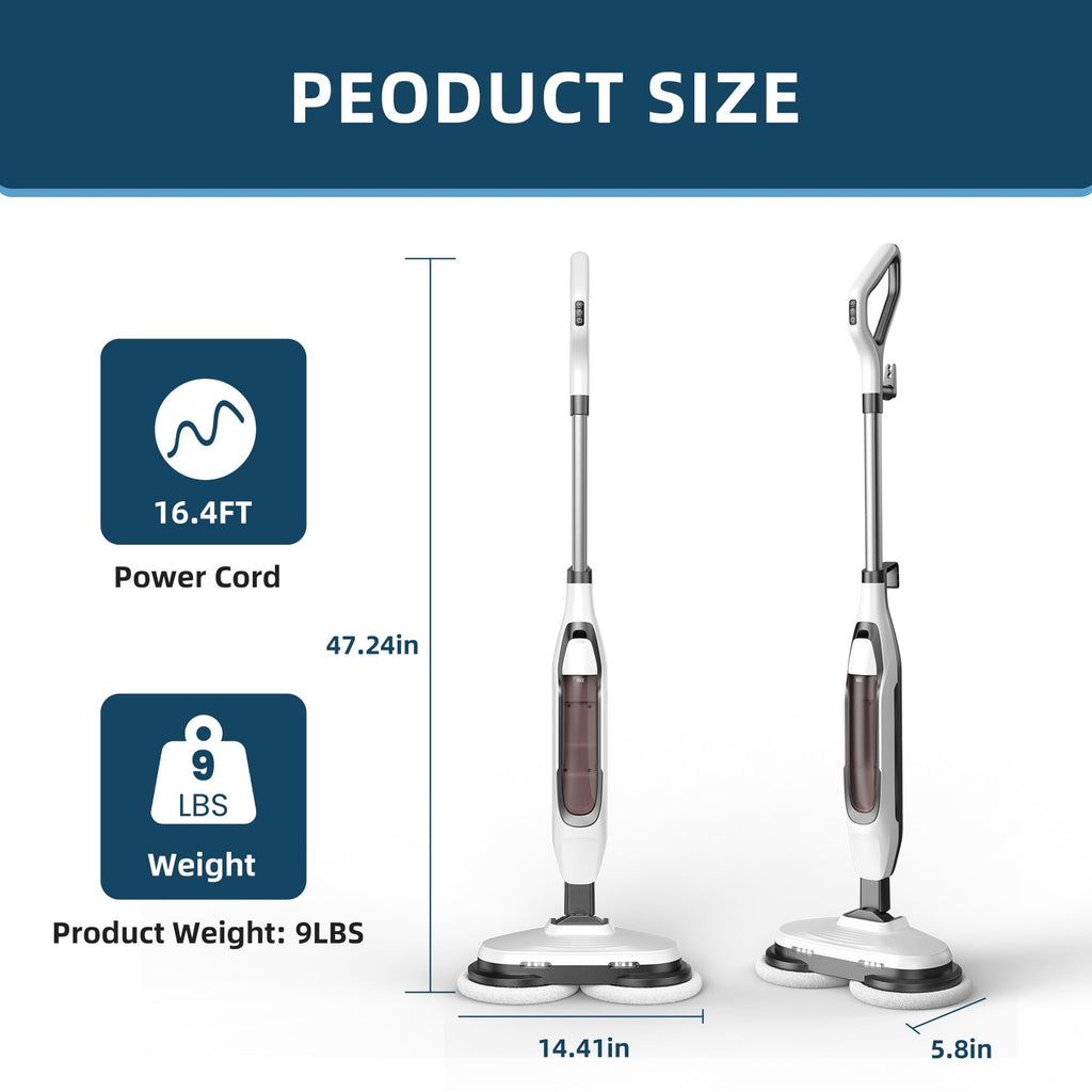 JIOABL Scrubbing Steam Mop with Dual Rotating Pads, LED Headlights and Adjustable Steam Modes for Sealed Hard Floors
