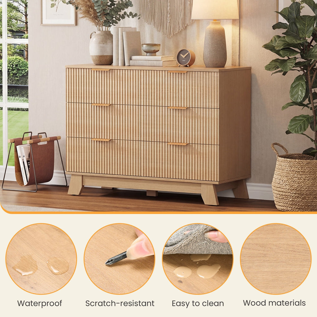 JIOABL Wood Dresser with Fluted Panel Design, Modern Storage Cabinet for Bedroom, Living Room, Hallway, Natural Oak