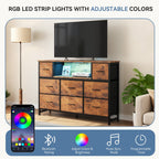 JIOABL TV Stand with  Fabric Drawers & Power Outlet, LED TV Console with USB & Type-C, Storage Dresser for Living Room