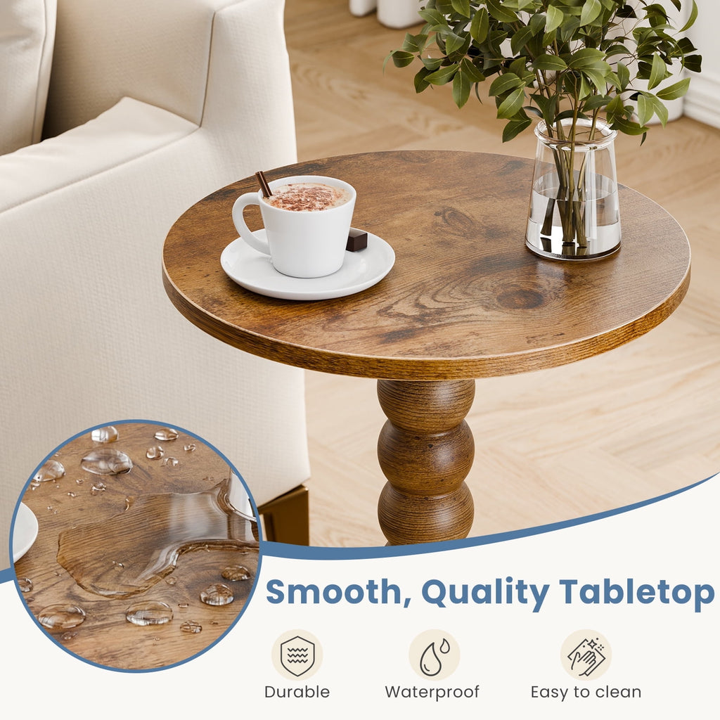 JIOABL Round Side Table, Small End Table with Waterproof MDF & Solid Wood Leg, Compact Space-Saving Accent Table for Living Room, Bedroom or Corners