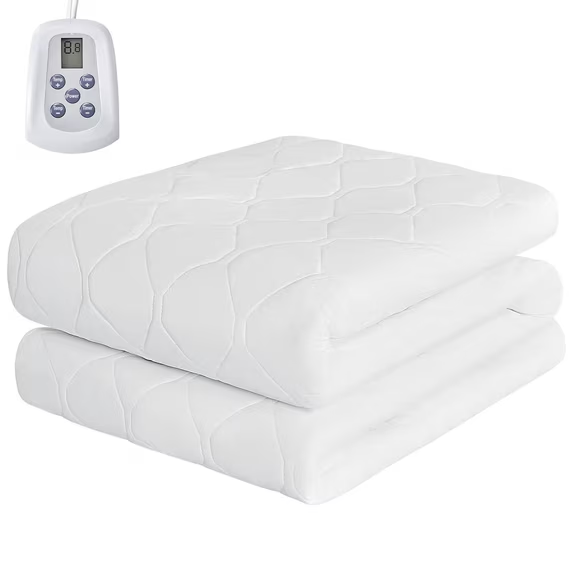 JIOABL Twin Size Heated Mattress Pad 75"x39″, Machine Washable, Quilted Electric Bed Warmer with 10‑Hour Auto Shut‑Off, 12 Heat Settings,, White